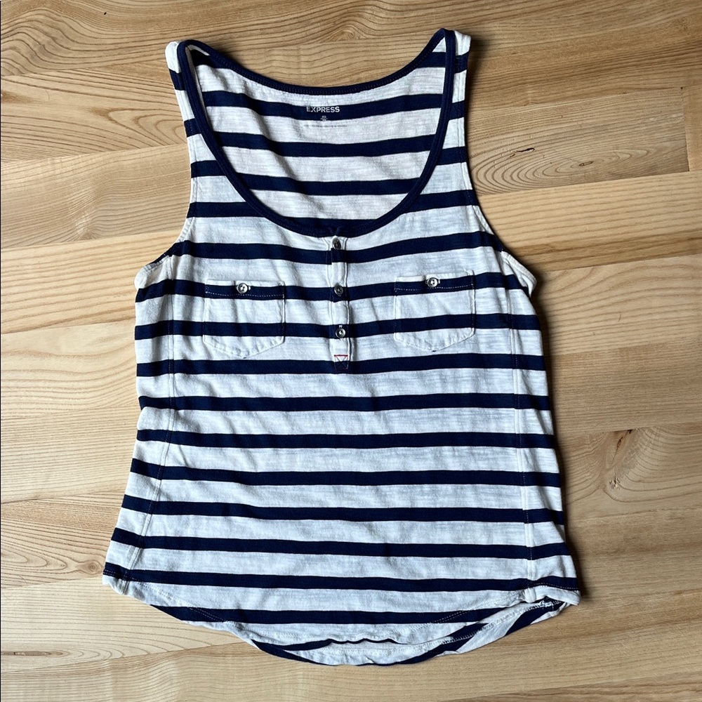 Express Striped Tank Top with Button Detail